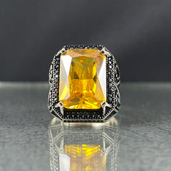 Yellow Citrine Stone 925 Sterling Silver Handmade Men Ring