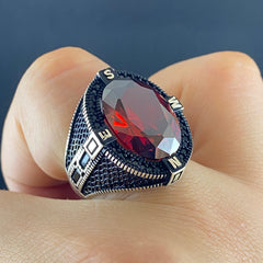 Red Ruby Stone 925 Sterling Silver Men Handmade Ring