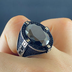 Oval Black Onyx Stone 925 Sterling Silver Men Handmade Ring