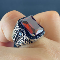 Red Ruby Stone 925 Solid Silver Men Handmade Ring