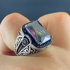 Mystic Topaz Men Handmade 925 Sterling Silver Ring