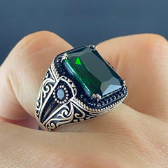 Anillo de plata maciza de piedra esmeralda 925, anillo de piedra preciosa esmeralda verde 