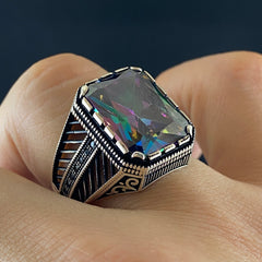 Mystic Topaz 925 Solid Silver Handmade Men Ring