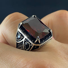 Red Ruby Stone 925 Solid Silver Handmade Men Ring