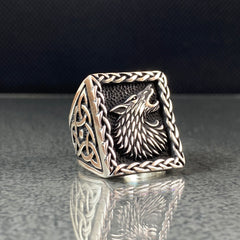 Wolf Handmade 925 Sterling Silver Men Ring