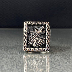 Wolf Handmade 925 Sterling Silver Men Ring