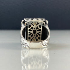 Green Agate Hand Engraved 925 Sterling Silver Men Ring