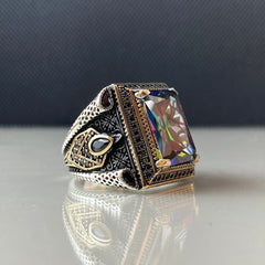 Mystic Topaz Stone 925 Solid Silver Men Ring