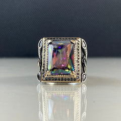 Mystic Topaz Stone 925 Solid Silver Men Ring