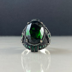 Anillo de plata maciza de piedra esmeralda 925, anillo de piedra preciosa esmeralda verde 