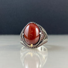 Red Agate Gemstone 925 Sterling Silver Men Ring