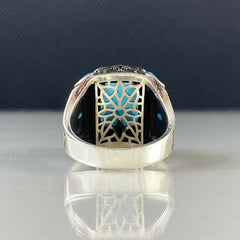 Blue Aquamarine Stone 925 Sterling Silver Men Ring