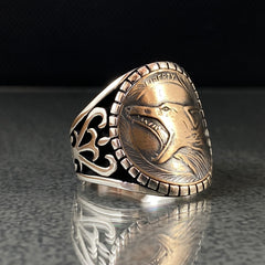 Angry Wolf 925 Sterling Silver Ring For Men