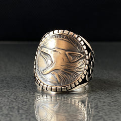 Angry Wolf 925 Sterling Silver Ring For Men