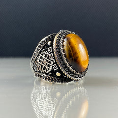 Brown Tiger Eye Gemstone 925 Sterling Silver Ring