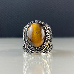 Brown Tiger Eye Gemstone 925 Sterling Silver Ring