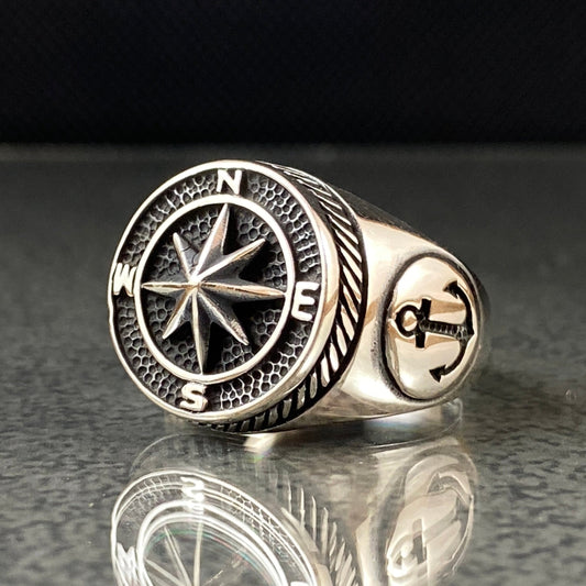 Compass 925 Sterling Silver Handmade Ring, Gift Jewelry For Sailor