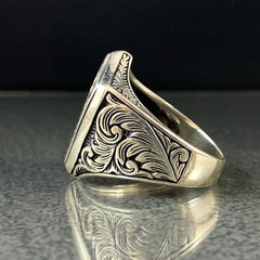 Hand Engraved 925 Solid Silver Men Ring