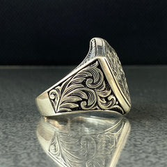 Hand Engraved 925 Solid Silver Men Ring