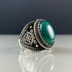 Green Agate Gemstone 925 Solid Silver Ring