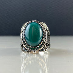 Green Agate Gemstone 925 Solid Silver Ring