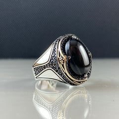 Oval Black Onyx Gemstone 925 Sterling Silver Ring