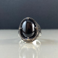 Oval Black Onyx Gemstone 925 Sterling Silver Ring