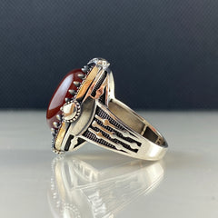 Red Agate Stone 925 Sterling Silver Men Handmade Ring