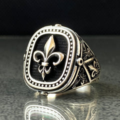 Fleur De Lis 925 Solid Silver Men Ring