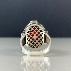 Red Agate Stone 925 Sterling Silver Men Handmade Ring