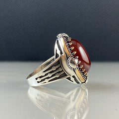 Red Agate Stone 925 Sterling Silver Men Handmade Ring