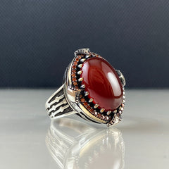 Red Agate Stone 925 Sterling Silver Men Handmade Ring