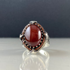 Red Agate Stone 925 Sterling Silver Men Handmade Ring