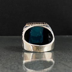 Aquamarine Gemstone 925 Solid Silver Men Ring