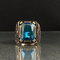 Aquamarine Gemstone 925 Solid Silver Men Ring