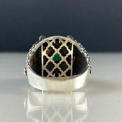 Round Green Agate Stone 925 Sterling Silver Men Ring