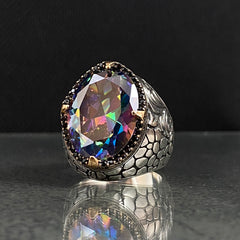 Oval Mystic Topaz 925 Sterling Silver Men Ring