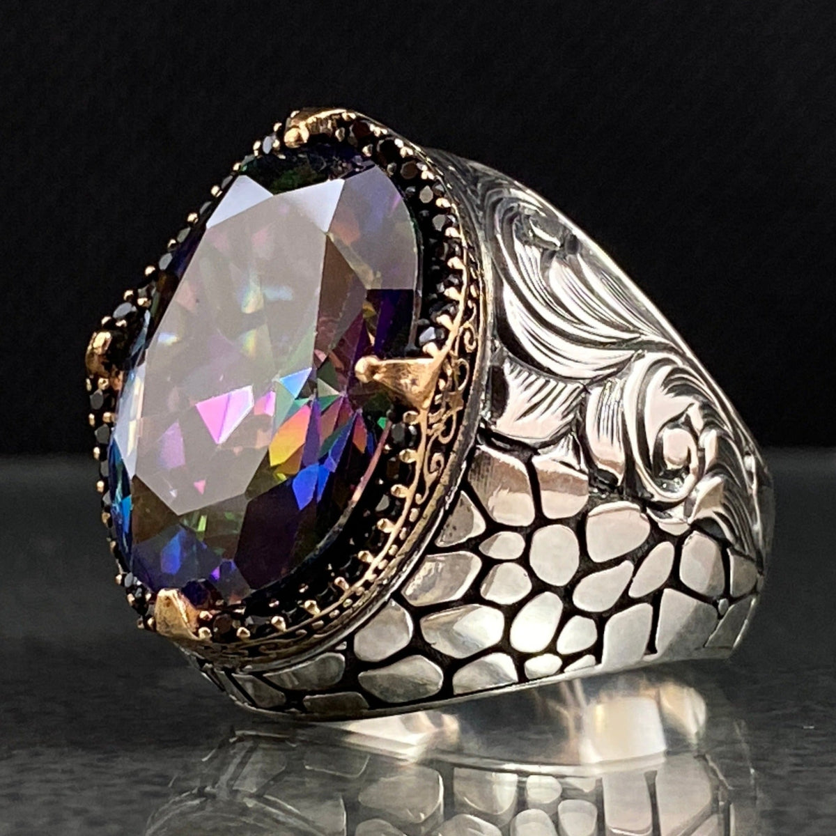 Oval Mystic Topaz 925 Sterling Silver Men Ring