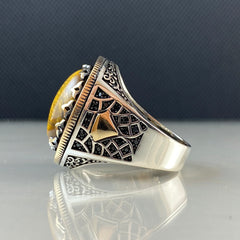 Brown Color Tiger Eye Stone 925 Sterling Silver Men Handmade Ring