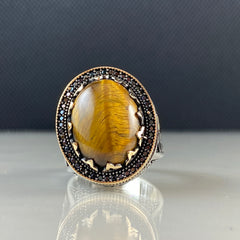 Brown Color Tiger Eye Stone 925 Sterling Silver Men Handmade Ring