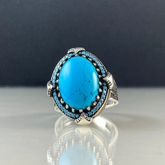 Oval Turquoise Stone 925 Sterling Silver Men Handmade Ring