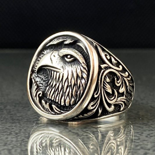 Eagle Animal Head 925 Sterling Silver Men Ring