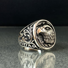 Eagle Animal Head 925 Sterling Silver Men Ring