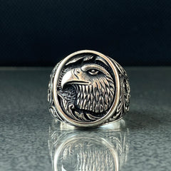 Eagle Animal Head 925 Sterling Silver Men Ring