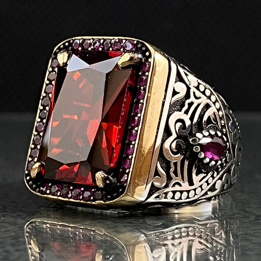 Red Ruby 925 Sterling Silver Handmade Men Ring