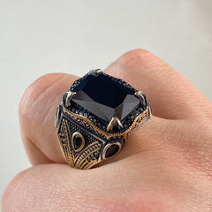 Black Onyx Gemstone 925 Sterling Silver Men Ring