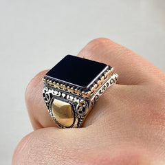 Classic Onyx Gemstone 925 Sterling Silver Men Ring