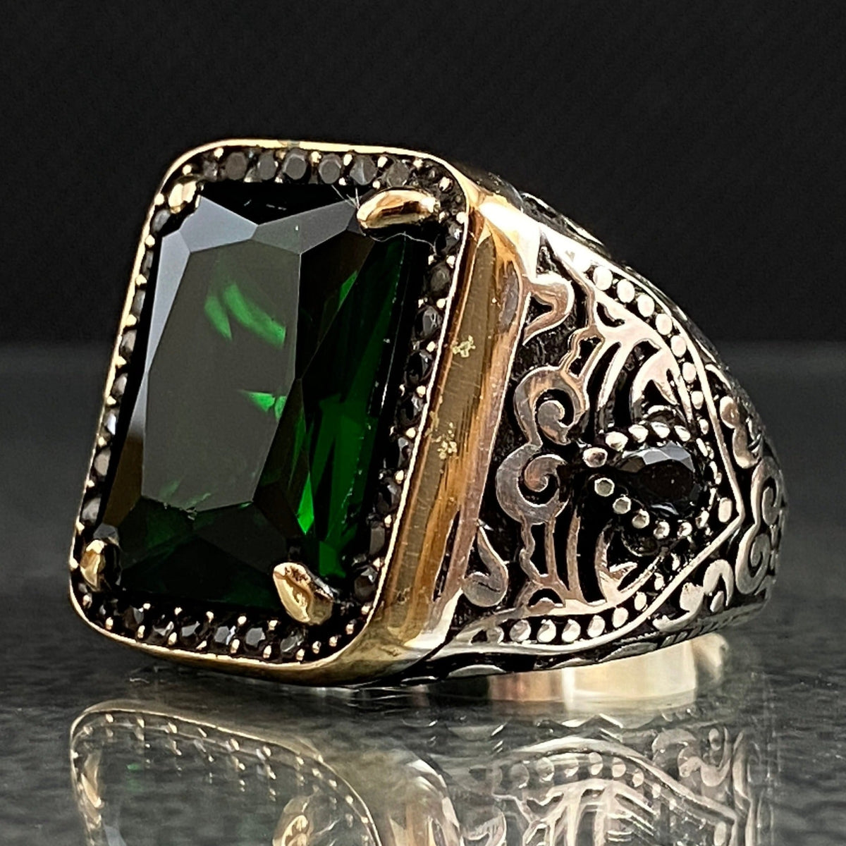 Anillo de plata maciza de piedra esmeralda 925, anillo de piedra preciosa esmeralda verde 