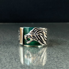 Agate Gemstone Lion Animal 925 Sterling Silver Ring