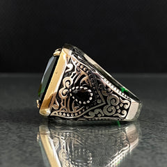 Green Emerald Gemstone 925 Sterling Silver Men Ring